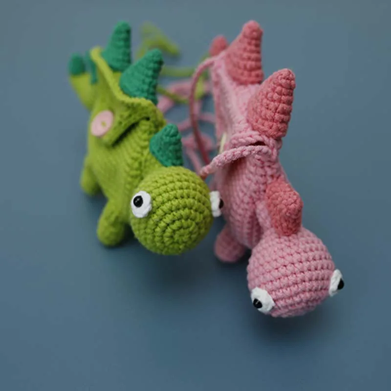 手作り子供かぎ針編み恐竜型小型サイドスリングショルダーバッグ少年少女ニットスタイリッシュなミニ電話フラップポーチクロスボディバッグ