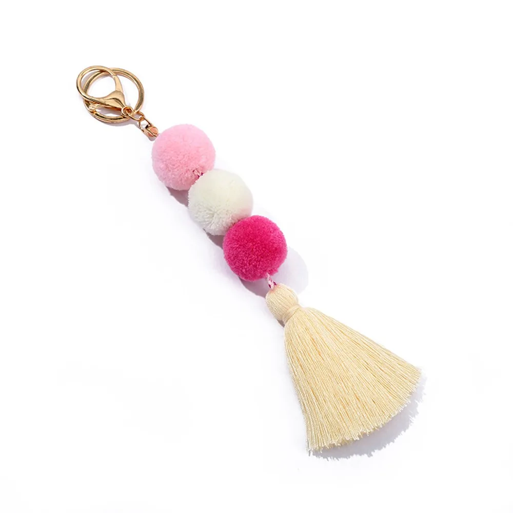 Fashion Handmade Pompom Keyring Multipurpose Colorful Pompom Tassel Pendant Portable Tassel Keychain Handbag