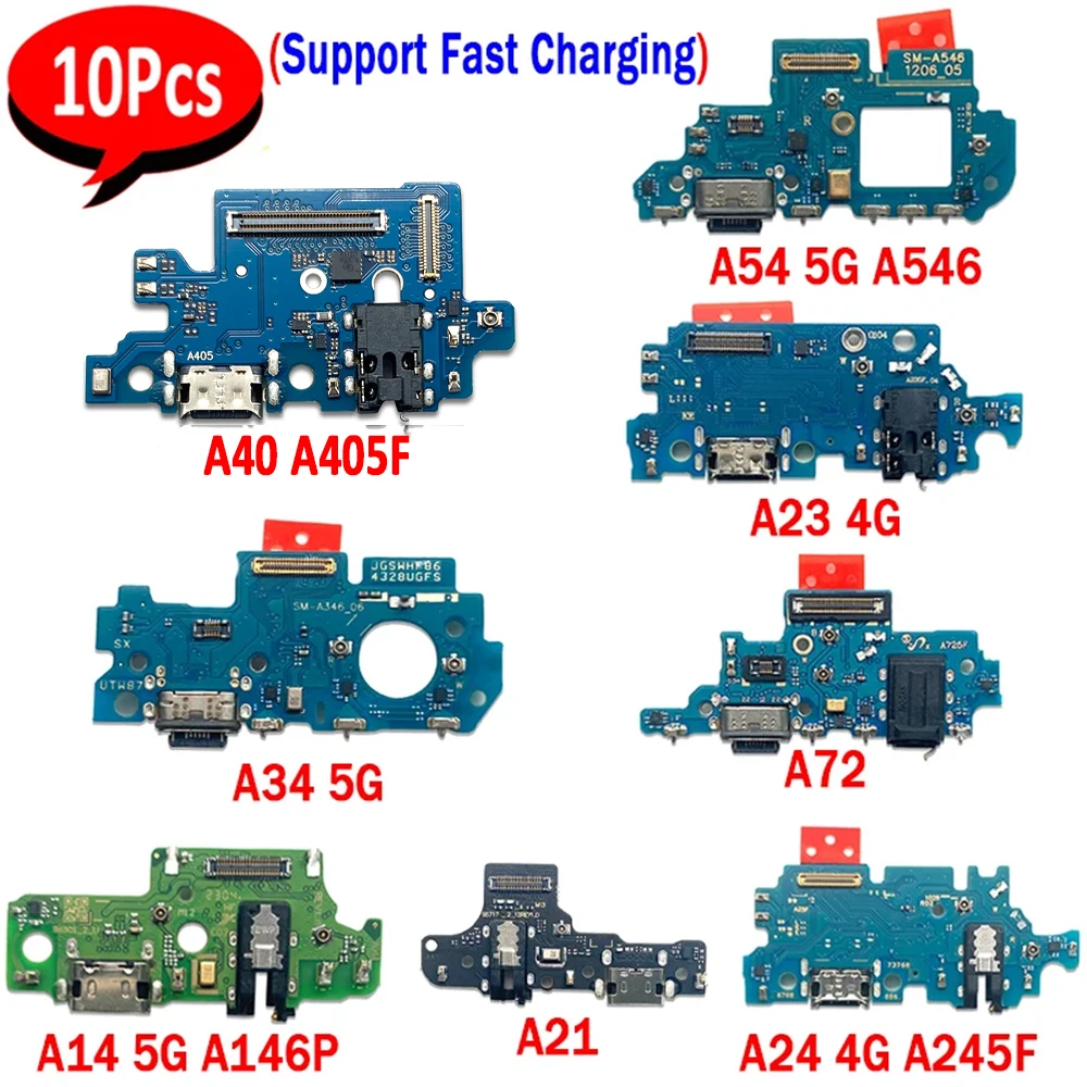 10Pcs，NEW USB MicroPhone Charger Charging Port Dock Connector Board For Samsung A54 A53 A72 A52 A24 A34 A23 A21 A40 A14 4G 5G