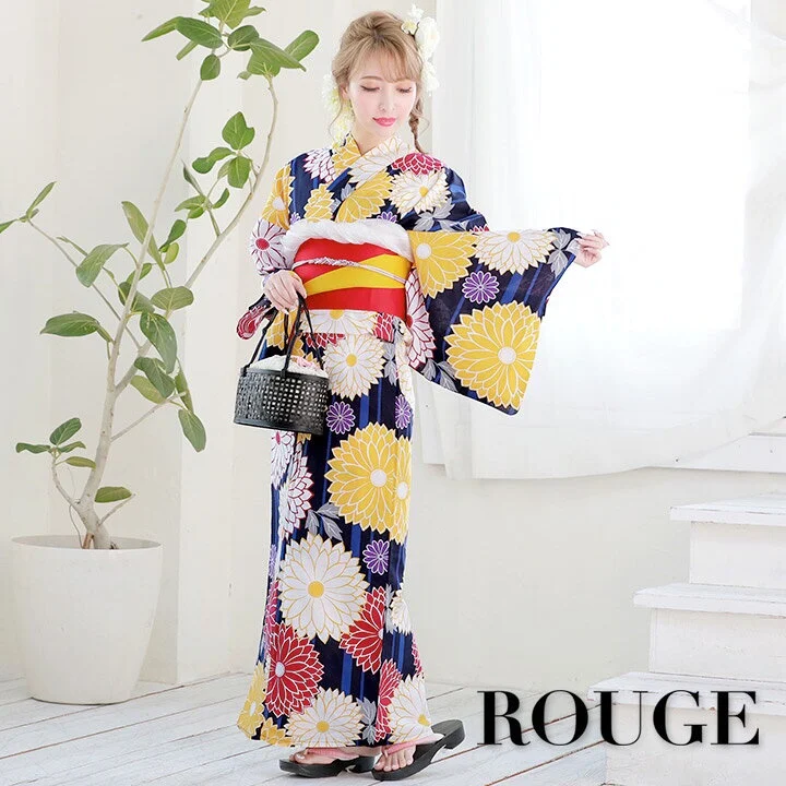 Japanese Traditional Kimono Gown With Obi Print Flower Airy Dresses Costume Women Ladies Geisha Haori Yukata Kimono Gown Suit