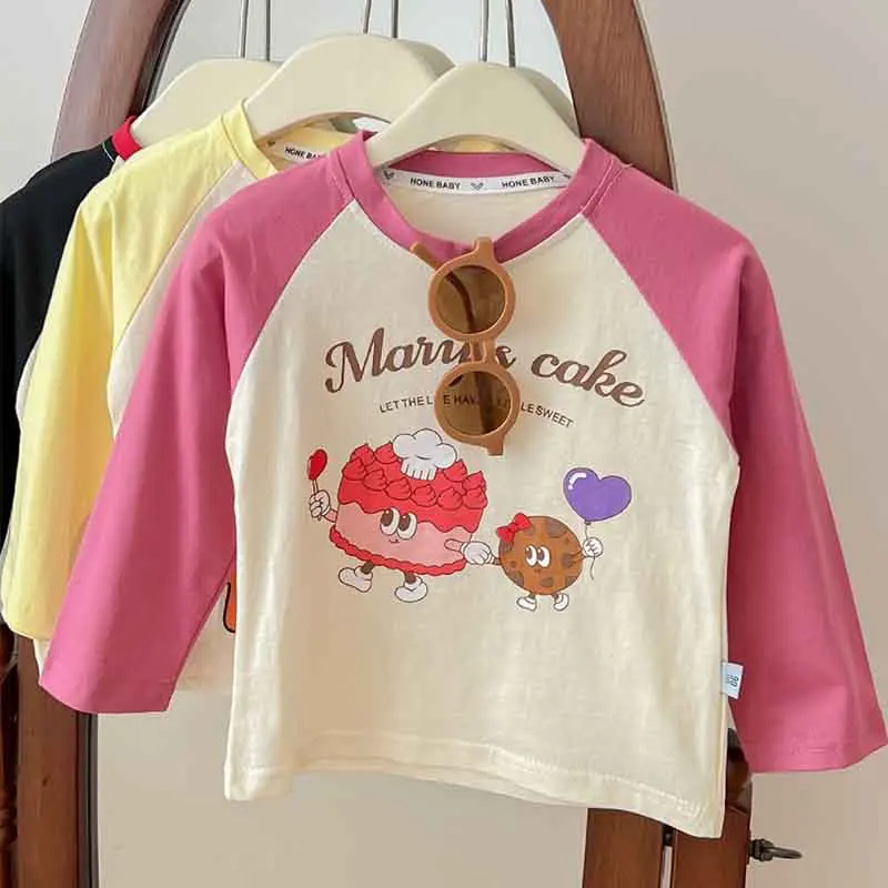 Cartoon Print Children T-shirt Cotton Baby Long-sleeved Tops Clothing Casual Kids Bottoming Shirt for Boys Girls 0-13years