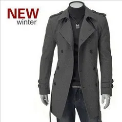 Autumn and winter men's long trench coat slim wool coat male green thickening