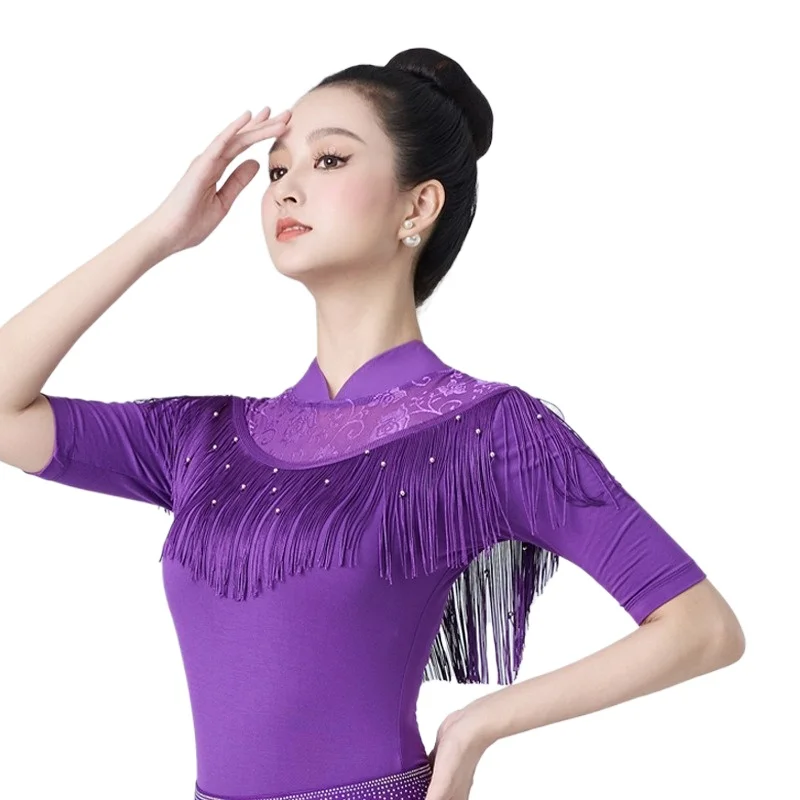 여성용 뉴 라틴 및 볼룸 댄스 탑 - 성인용 프리미엄 슬림핏 몸매를 돋보이게 하는 에티켓 모던 댄스 트레이닝 웨어