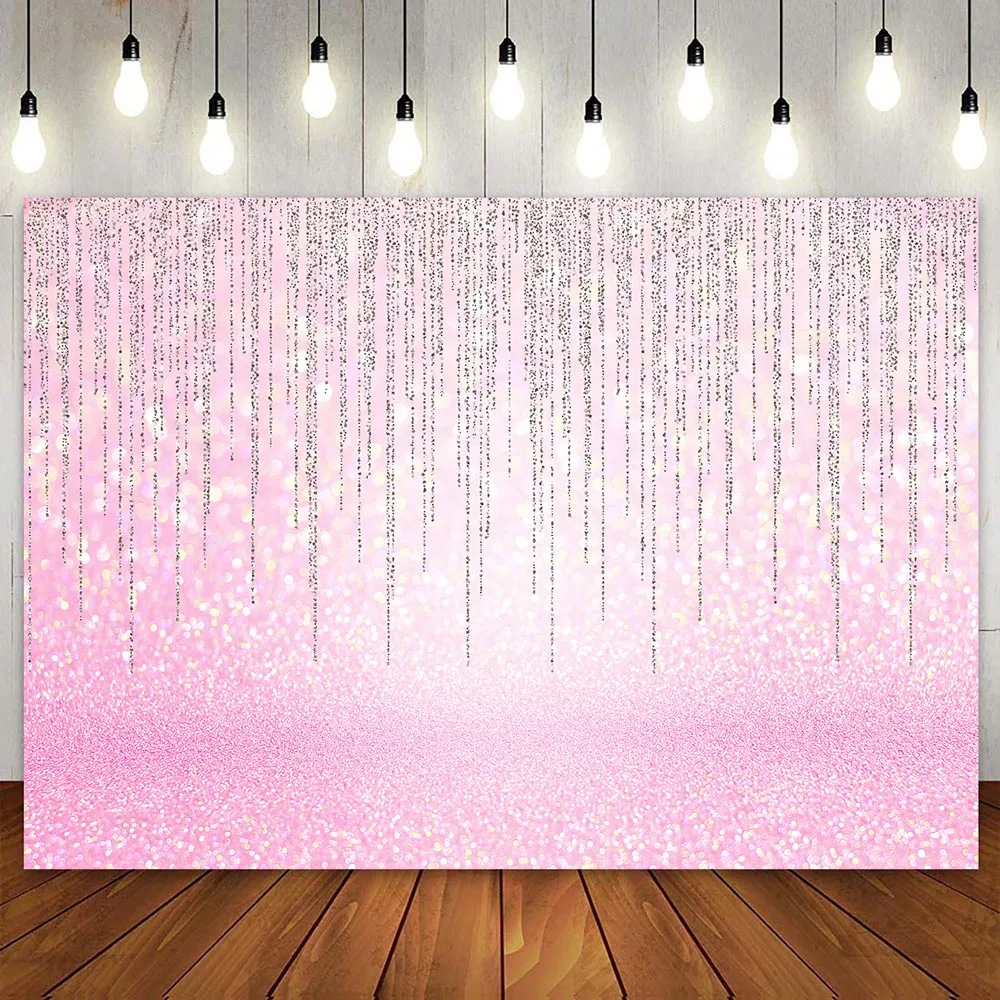 

Glitter Pink Bokeh Dripping Curtain Photo Background for Girls Women Birthday Party Decoration Cake Banner Photography Backdrop