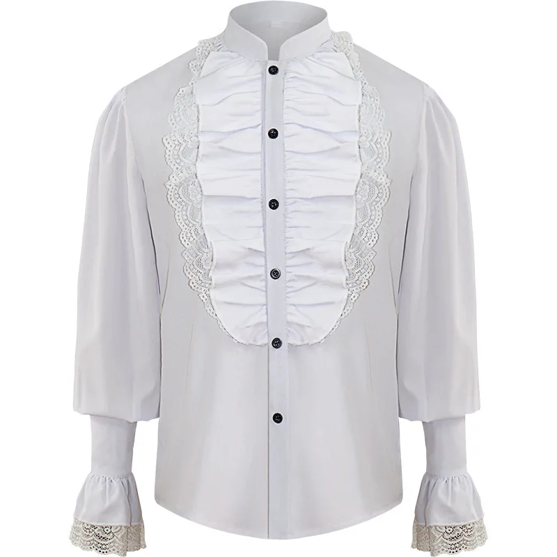 2025 New Long Sleeve Black White Pleated Pirate Shirts for Men and Women,Medieval Renaissance Role Play Costume,Steampunk Camisa