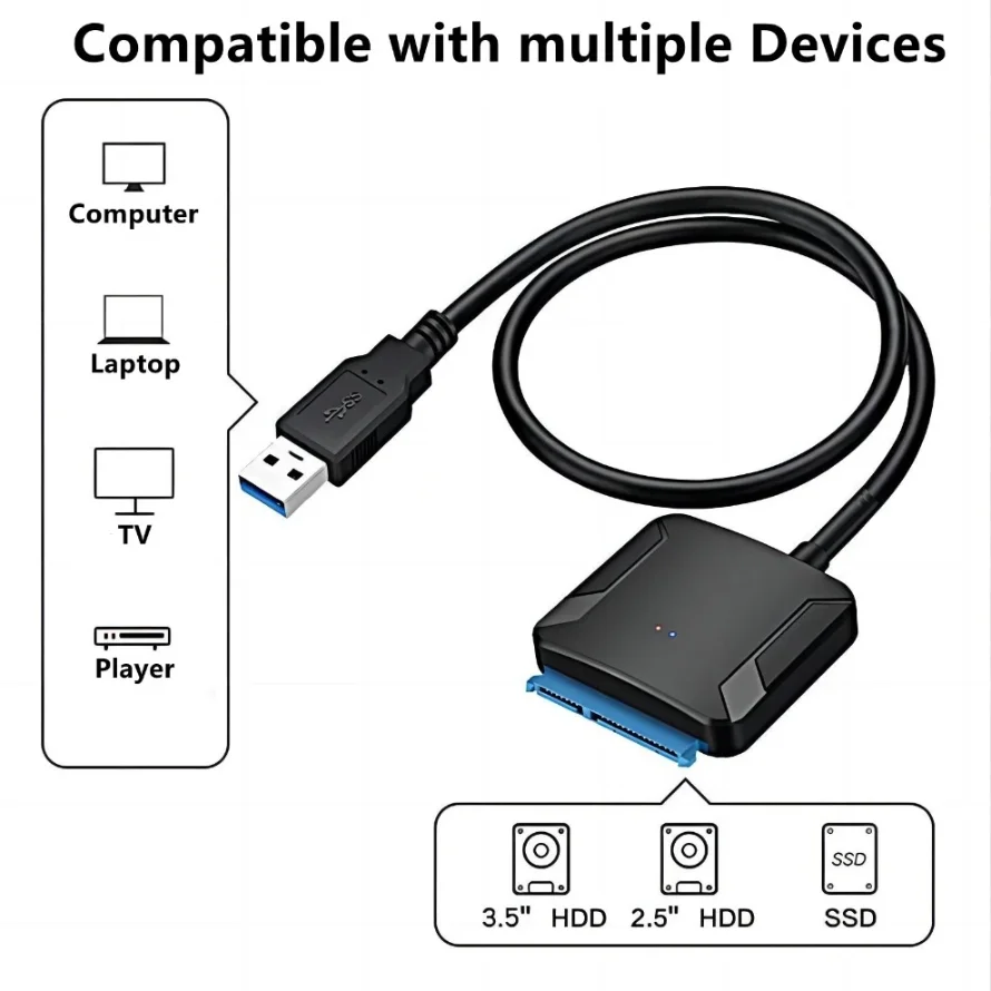 كابل محول SATA إلى USB 3.0 مع محول طاقة 12 فولت محول قرص صلب SATA III يدعم UASP لمحرك الأقراص الصلبة SSD 3.5/2.5 بوصة