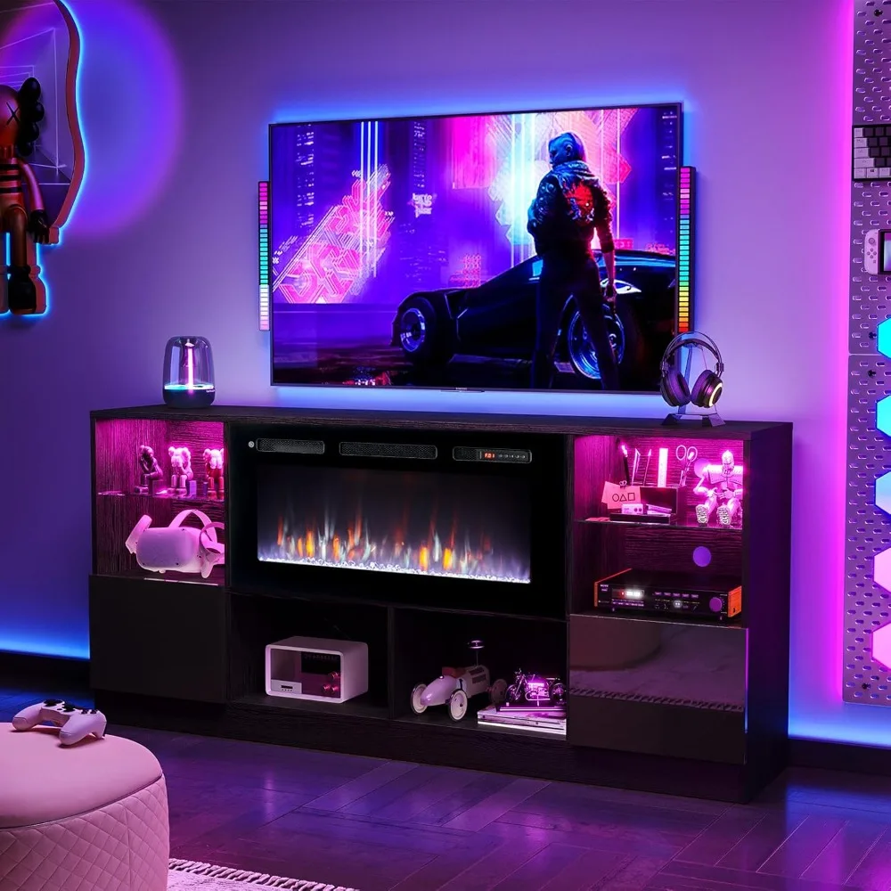 

Fireplace TV Stand with 36” Electric Fireplace, 70” TV Console Stand for TVs Up to 80", LED Light Entertainment Center, Firepla