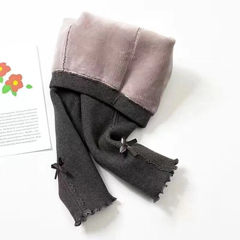 Thick Warm Girls Leggings Winter Fleece Soft Solid Kids Pants Elastic Waist Cotton Leggings Girl Trousers image 4