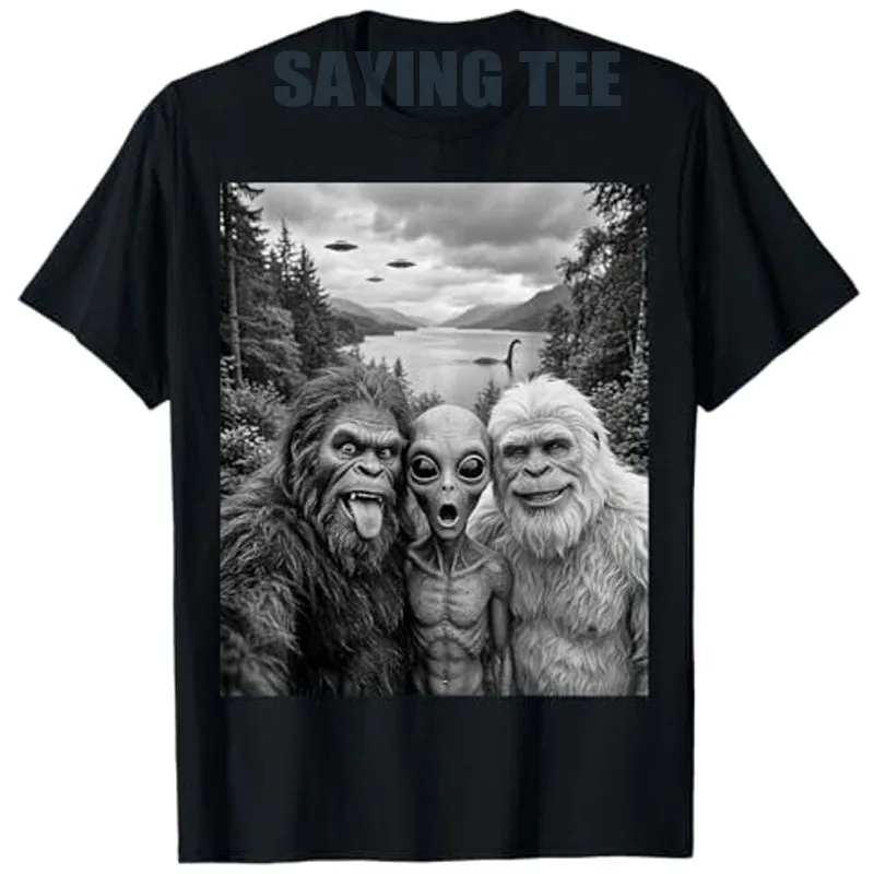 Bigfoot Alien Loch Ness Monster UFO Selfie Lustiges Kryptid-Kunst-T-Shirt Y2k Alien-Kunst Mystery Fans Grafik Herrenbekleidung Ästhetik – Detail 3