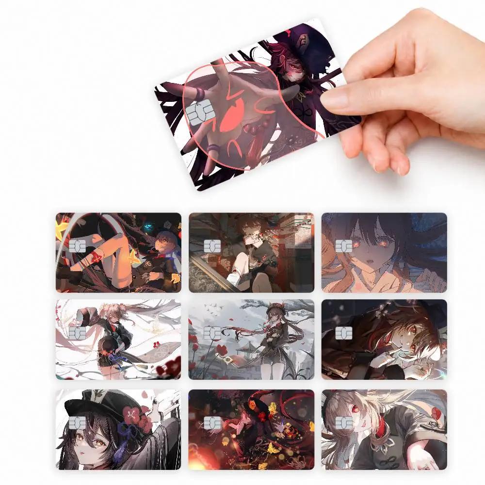 Game Genshin HU TAO  4pcs Credit Card Skin Stickers Suitable for Bank  Transit Pass Decorative Cover
