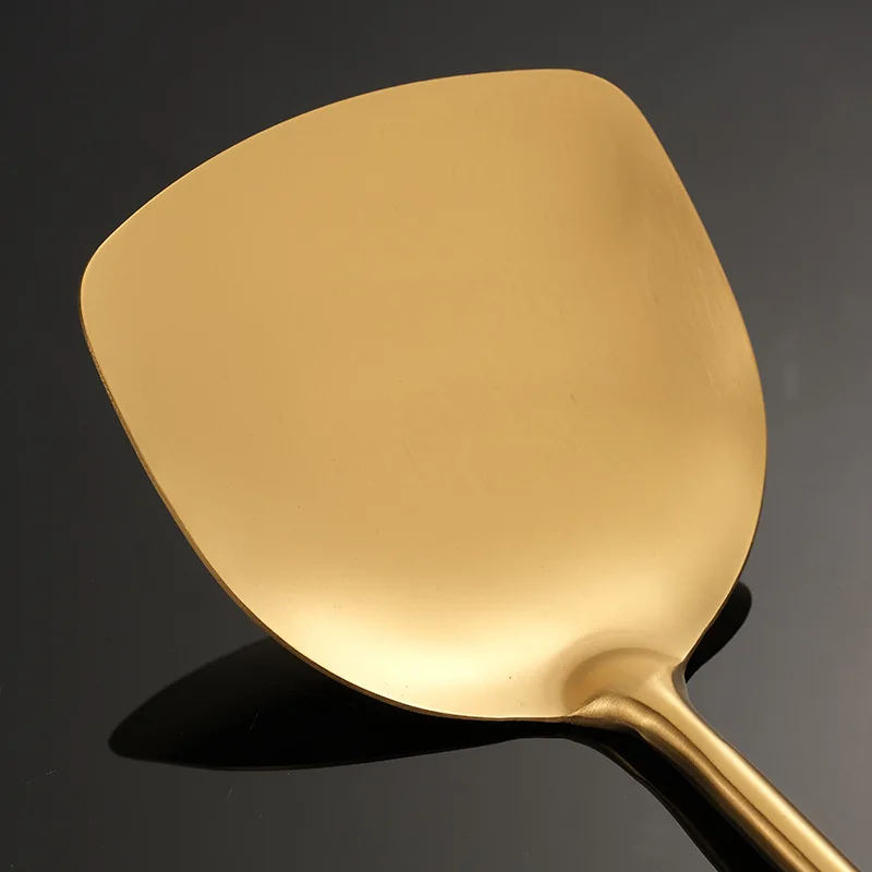 Golden Stainless Steel Long Handle Soup Rice Spoon Colander Spatula Thicken Durable Kitchen Cooking Utensils