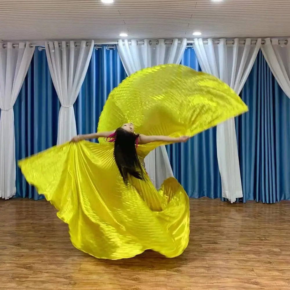 Creative Belly Dance Wing Prop Pleated with Telescopic Rod Large Performance Cape 360 Degree Multi-colored Oriental Dance Props