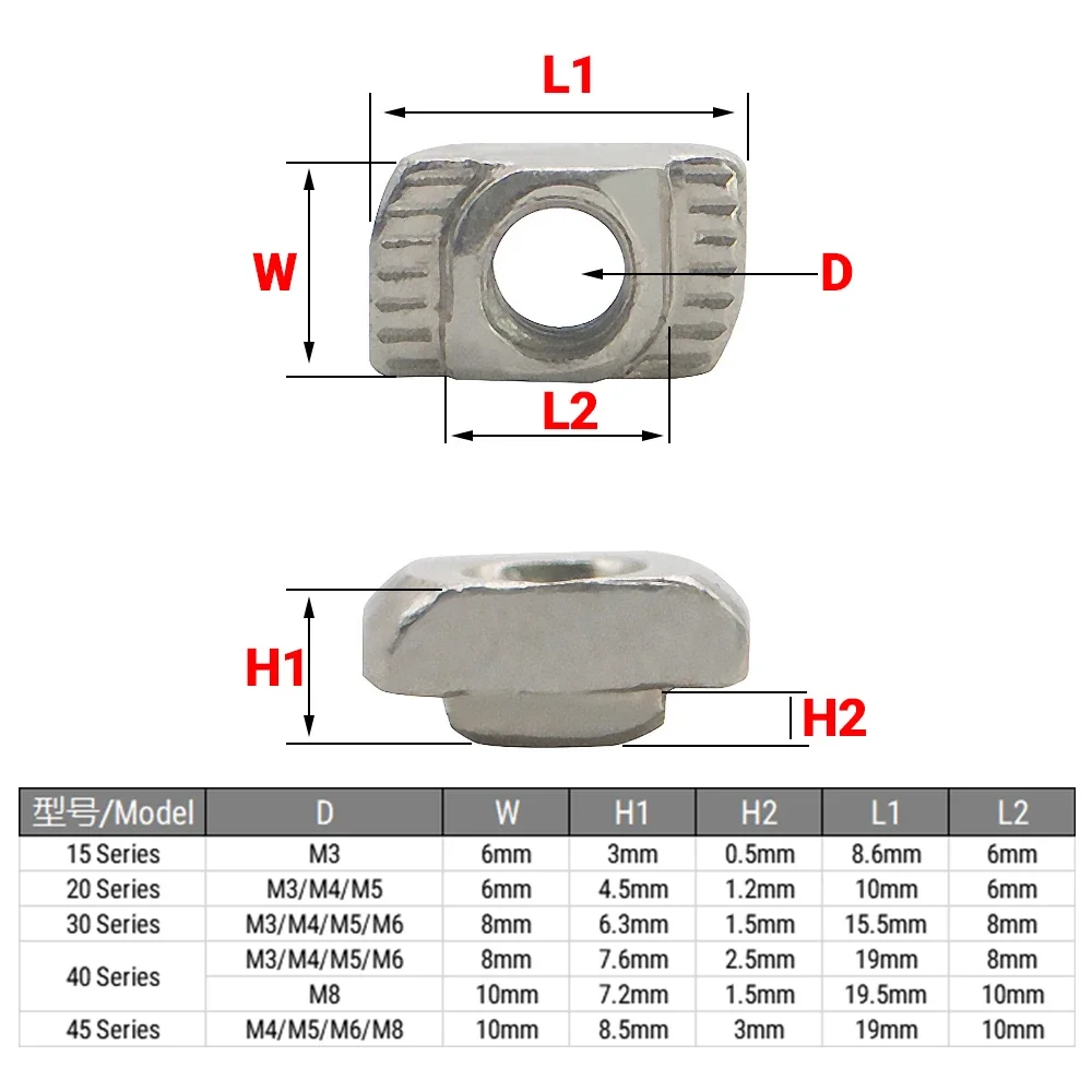 50Pcs Openbuild 40 Series Slot T Nut Hammer Drop In Nut M4/M5/M6/M8 Sliding Nut Fasten Connector for 4040 Aluminum Extrusion