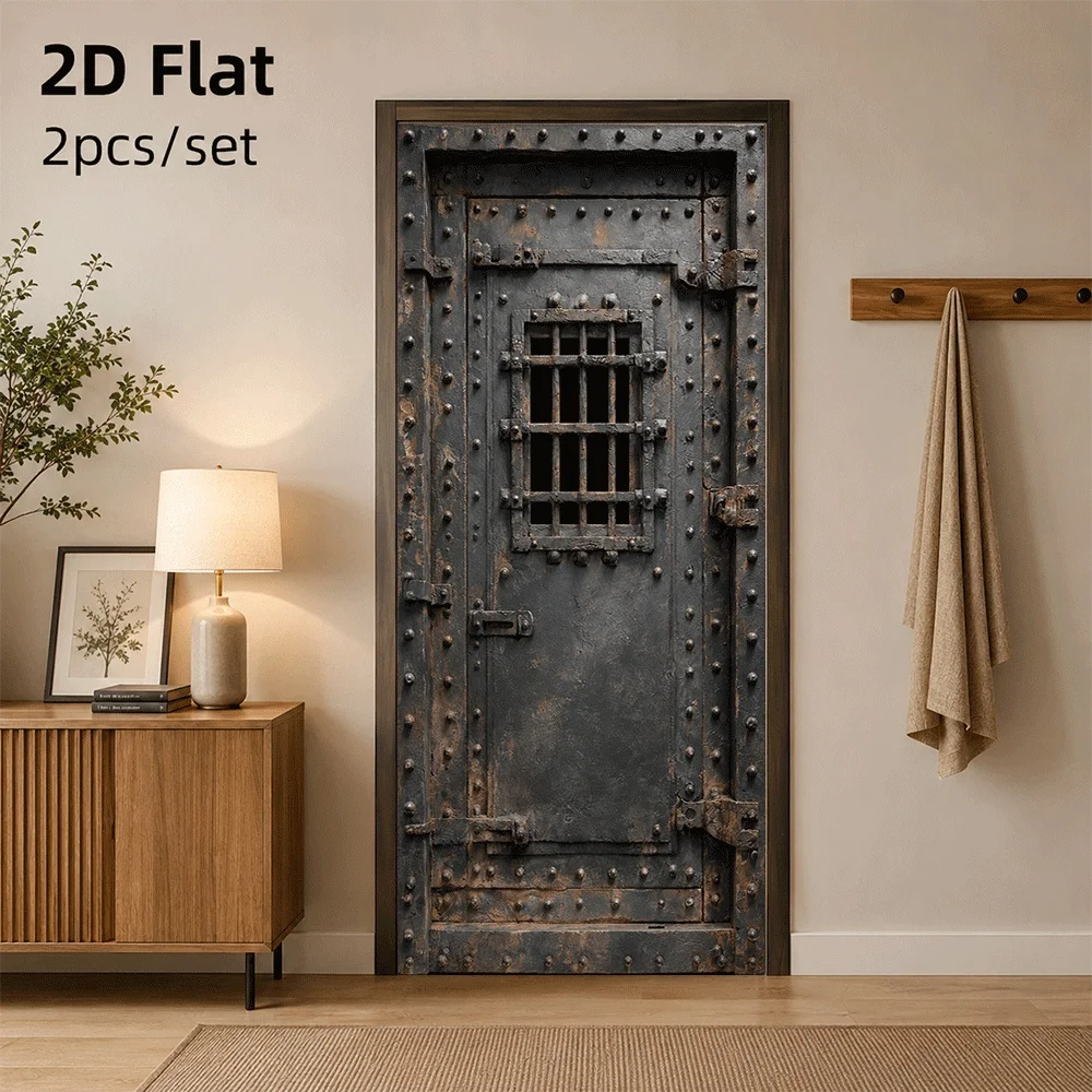 1 piece of medieval retro metal iron door decoration door sticker to create a mysterious castle room style 2D plan