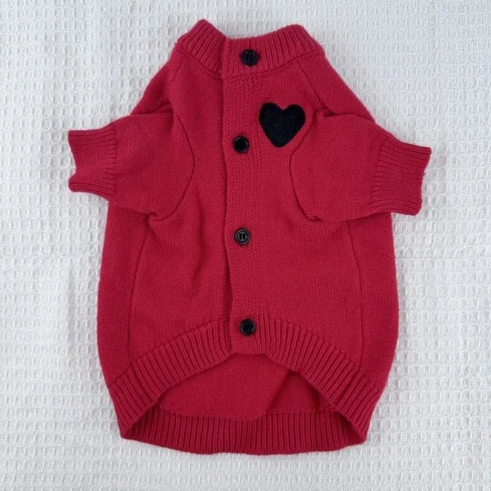 

Fashion Romantic Dog Love Sweater Heart Print Skin-Friendly Dog Warm Hoodie High Elasticity Soft Pet Cardigan for Cats and Dogs