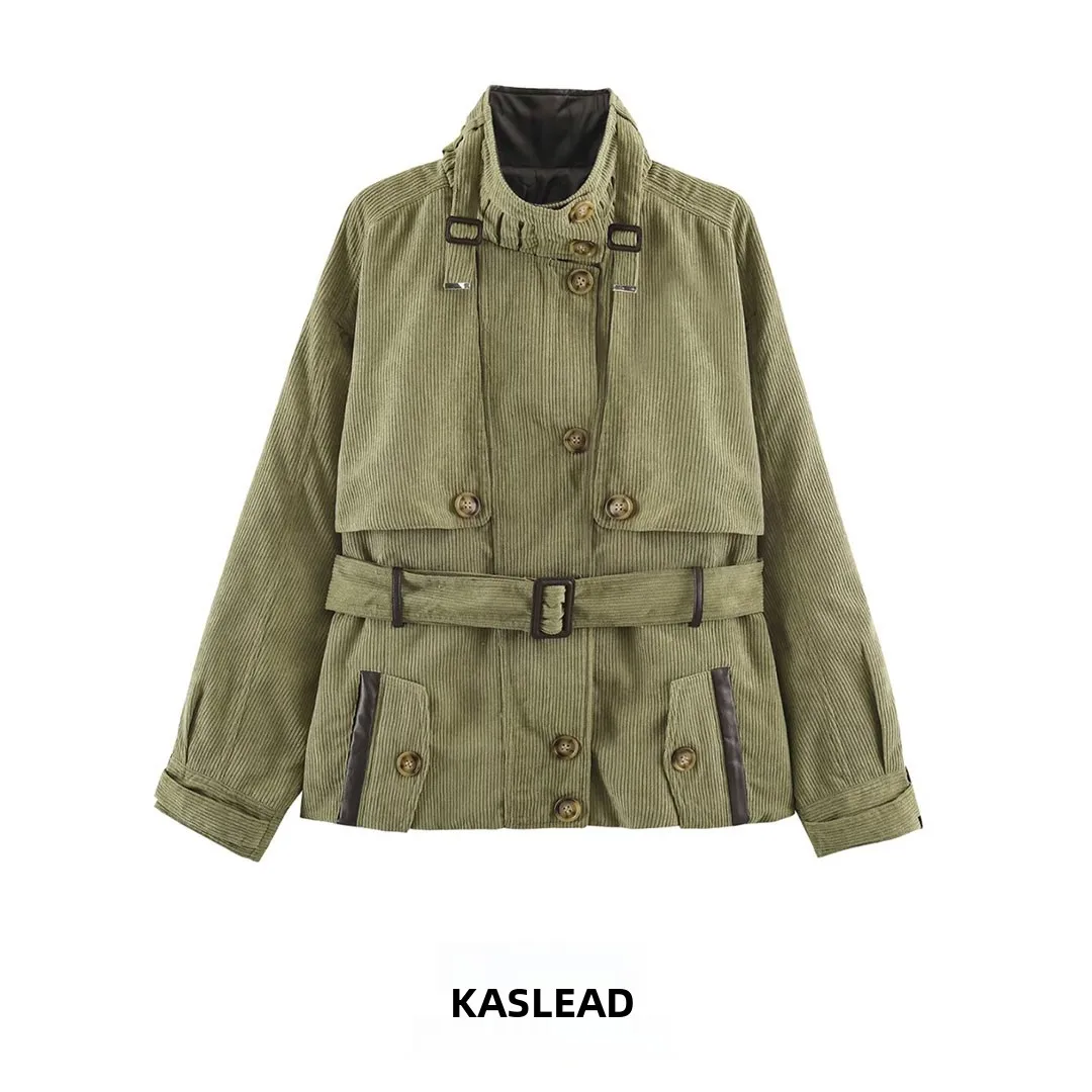 KASLEAD New Women's Retro Workwear Jacket Outerwear Design Sensation  Old Money Style Long Sleeve Double Breasted Coat