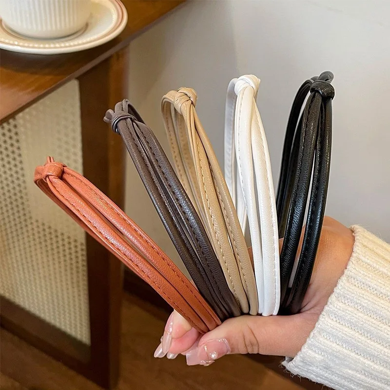 Simplicity Leather Narrow Edge Headband for Women Elegant Simple Face Wash Headband Fashion Girls Hair Band Hair Accessories image 3