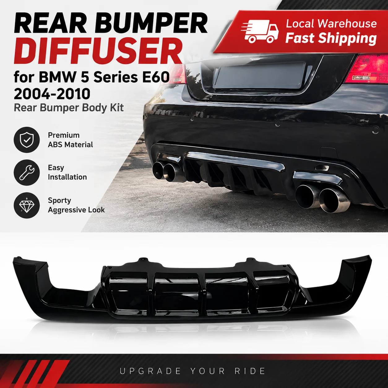 Heckdiffusor für BMW 5er E60 2004-2010, Modifizierter Heckstoßfänger-Bodykit, Lippe Spoiler / Hecklippe