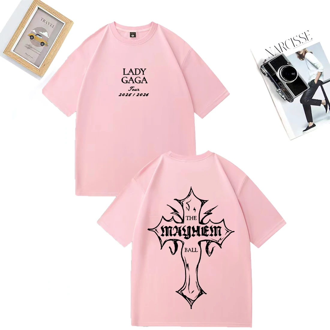 Lady Gaga MAYHEM Cross Cutoff กราฟิก T เสื้อผู้ชายผู้หญิง Street Hip Hop แขนสั้น vintage เสื้อผ้าสบายๆ 100% Cotton TShirts