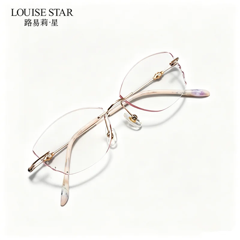 New Butterfly Borderless Ultra Light Pure Titanium Glasses Frame Cute Women's Myopia Glasses Frame Anti Blue Light