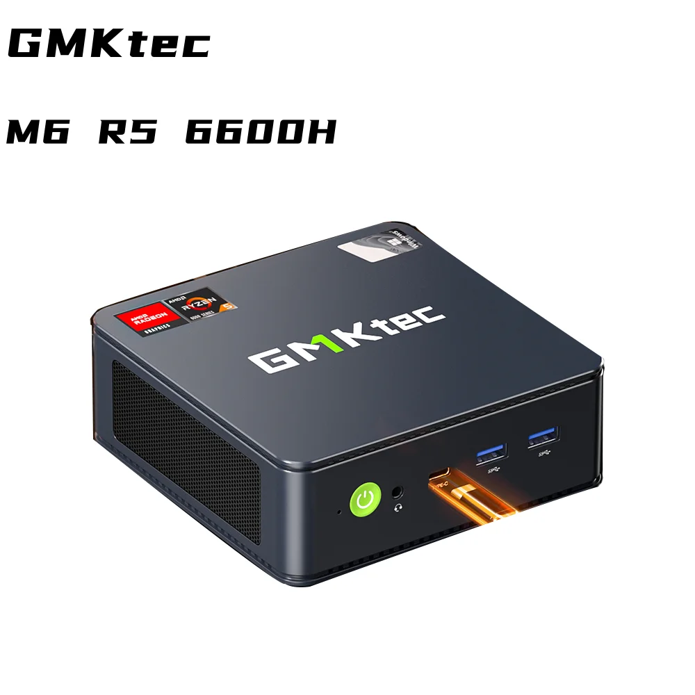 GMKtec 데스크탑 게임용 컴퓨터 미니 PC, M6, AMD R5, 6600H, 윈도우 11 프로, DDR5 4800MHz SSD, PCIe4.0, NVMe, Wifi6, BT5.2, C타입, USB4.0