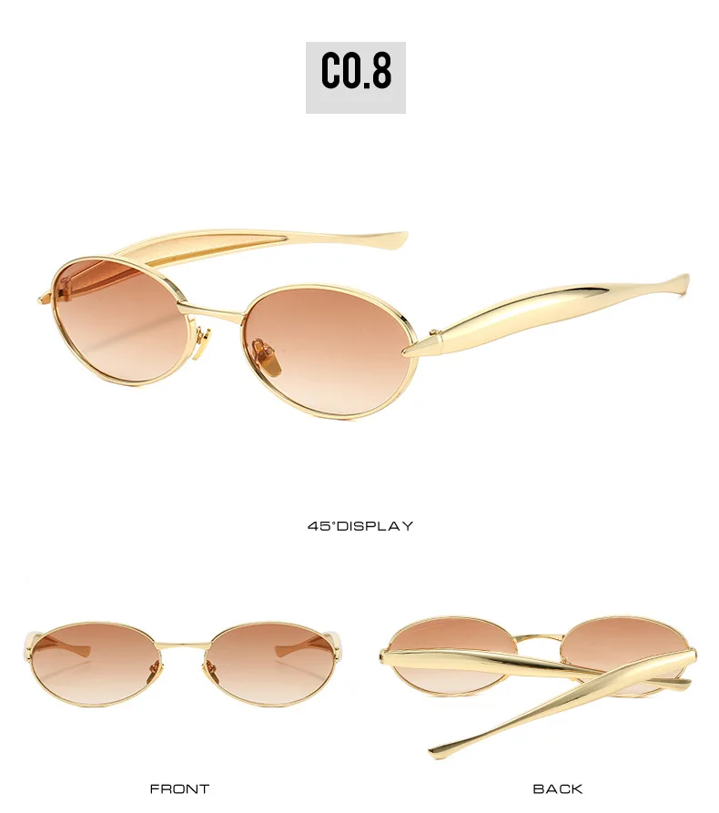 Metall Kleine Ovale Sonnenbrille Frauen Neue Vintage Marke Designer Mode Runde Goggle Sonnenbrille Weibliche Trends Shades Brillen UV400 – Detail 15