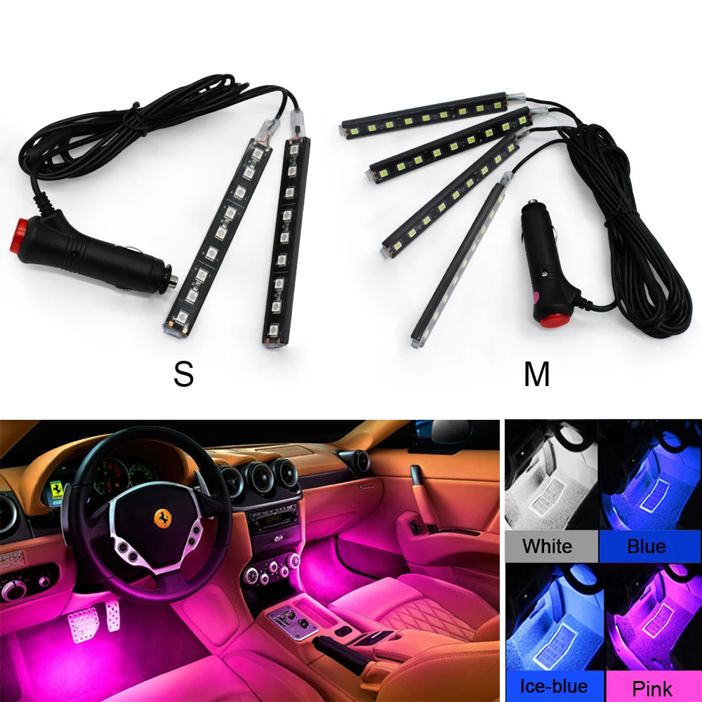 

9 LED 2/4 In 1 Interior 5050 Car Atmosphere Lights Dash Floor Foot Strip Lights Adapter Decorative Lamp