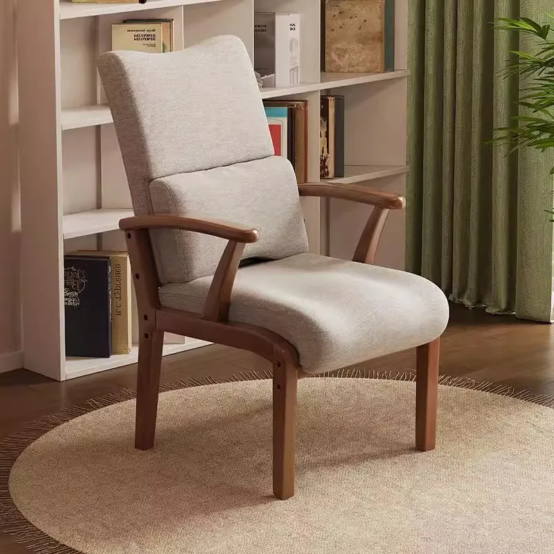 

Solid wood dining chair balcony study with armrest chair sedentary waist protection single chair household high backrest comfort