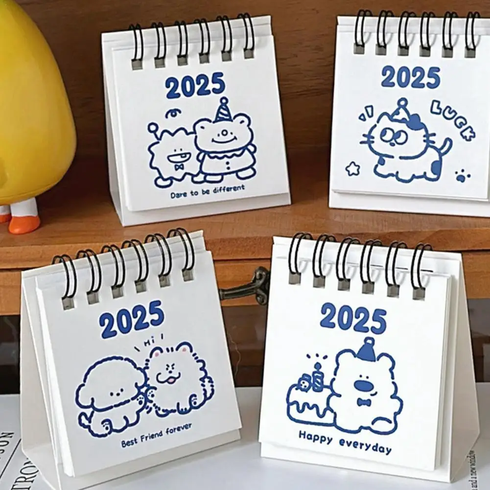 2025 Cute Animal Mini Calendar Portable Compact Little Bear Ornament Calendar Office Desktop Decoration For Children Adults