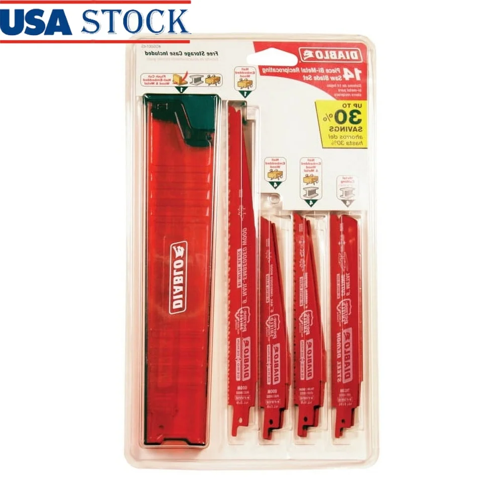 

14 Piece Bi-Metal Reciprocating Saw Blades Set Durable Wood Metal Cutting Blades Storage Case Professional Quality TPI