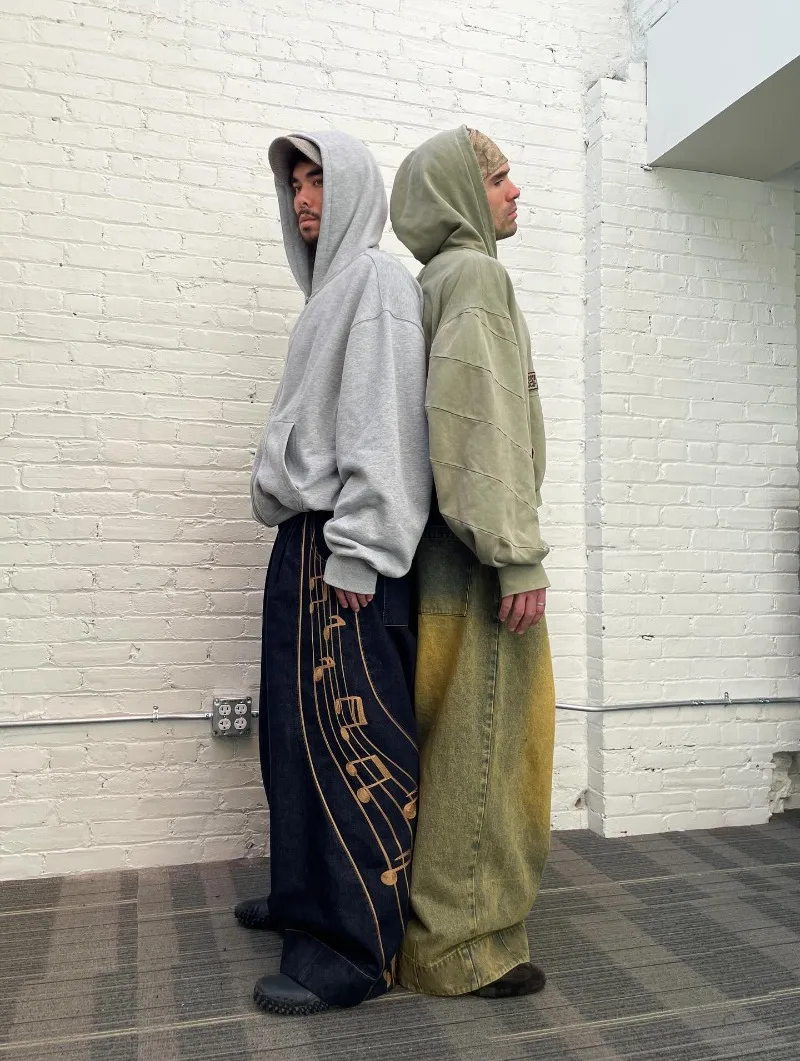 الهيب هوب Harajuku الشارع الشهير الرجعية المتضخم غسلها الجينز الرجال Y2K الأمريكية روك عادية العصرية فضفاض مستقيم واسعة الساق السراويل النساء