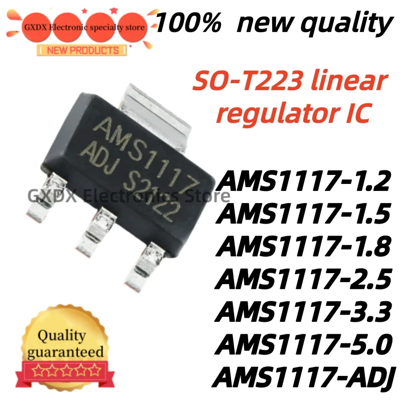 20Uds 100% nuevo AMS1117 1.2V 1.5V 1.8V 2.5V 3.3V 5V ADJ LM1117 1117 Linear Voltage Regulator SOT-223 IC