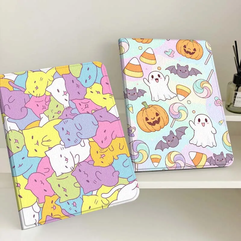 

Cartoon Cat Cow Oil Fruit Art For Apple iPad Pro Air 13 2 7th 6th 2025 M2 M3 M4 M512.9 13 inch Foldable Tablet Case Gift