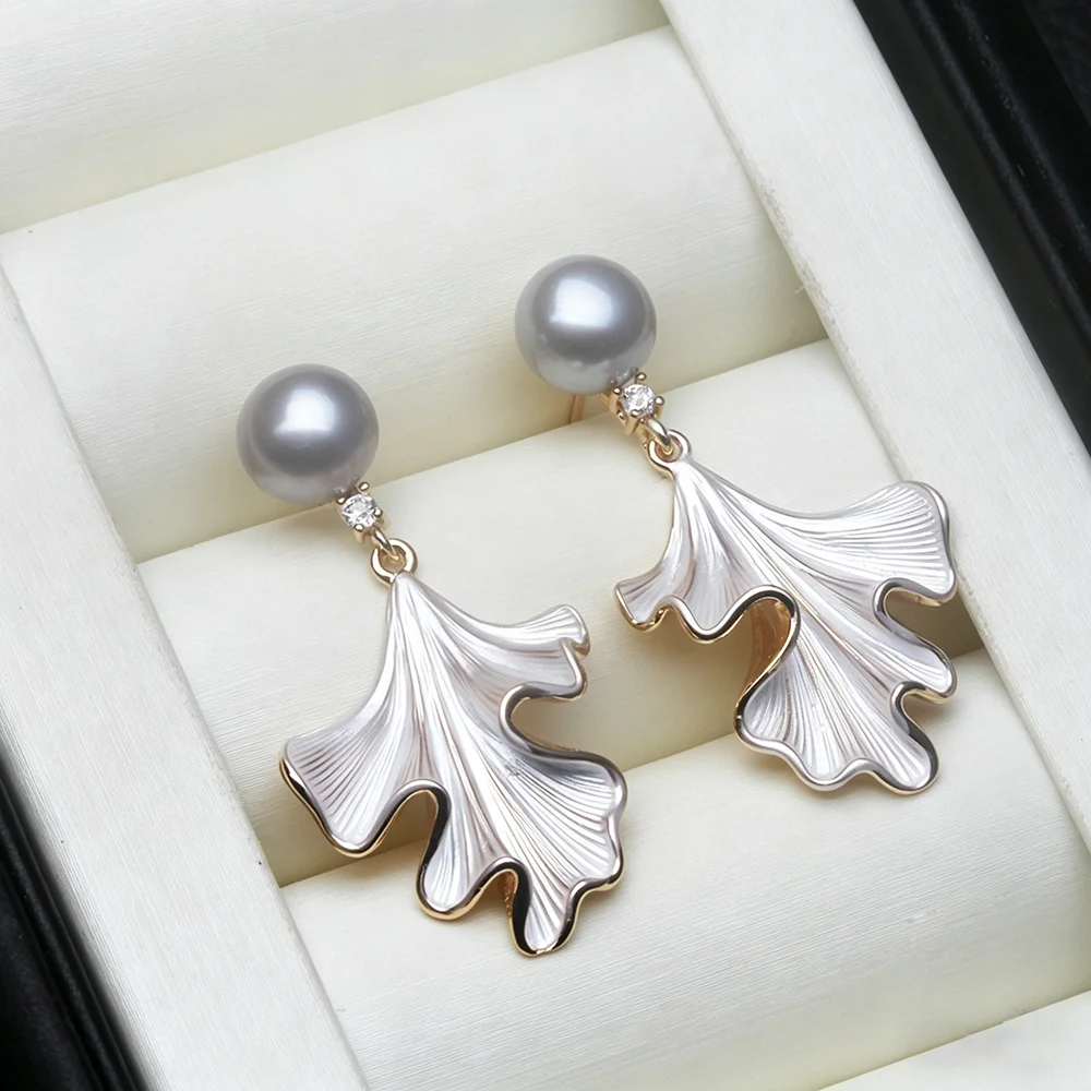 Real 925 Silver Natural Pearl Earrings Woman,Luxurious Dangling Freshwater Pearl Earring Wife Anniversary Gift White Black view 4
