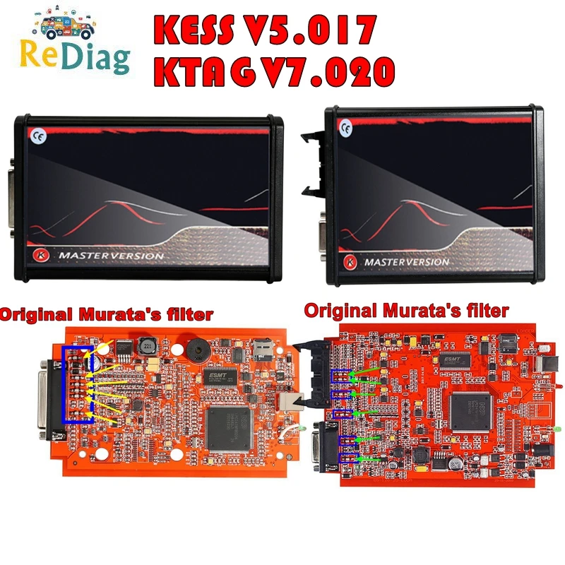 Newest KESS V2.80 V2 5.017 OBD2 Manager EU Online Red PCB ECU Diagnostic 4LED KTAG V2.25 7.020 Mater Version BDM Probe 22pcs