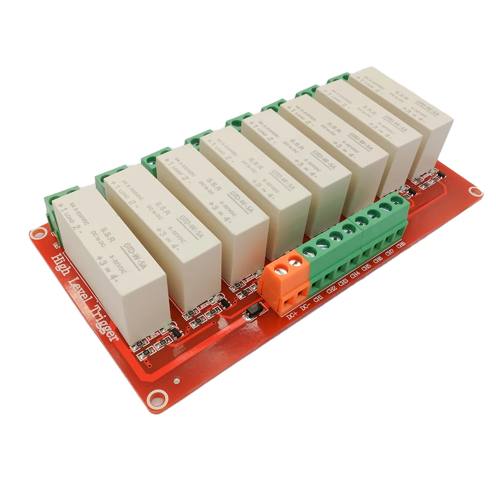 2 4 8 Way High Level Trigger DC Control DC 3-32V Solid-State Relay Module Single-Phase Electric Relay Solid State 5A PLC automat