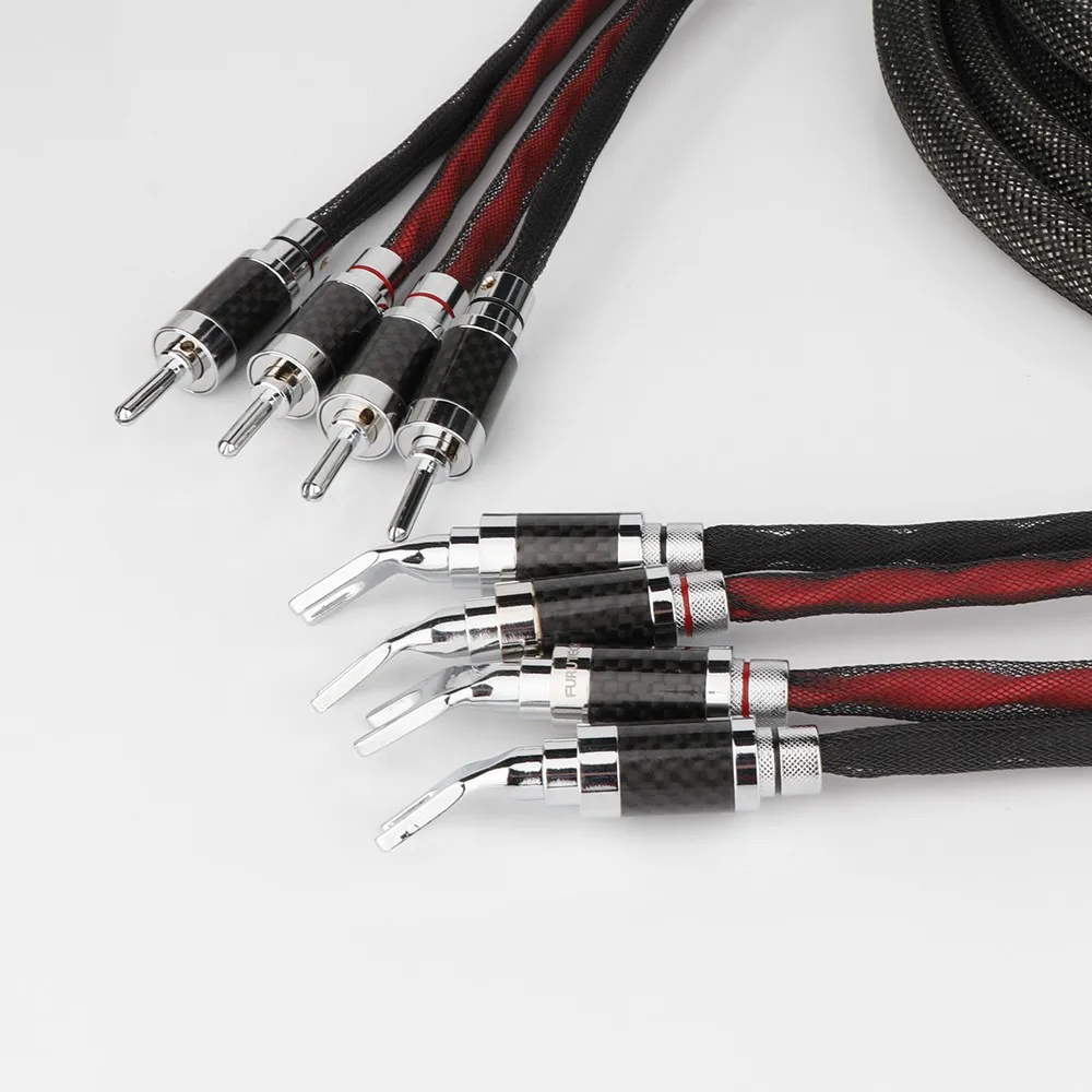 Monosaudio 100% Reine Solide Silber Lautsprecher kabel mit carbon fiber Spaten Stecker Lautsprecher Kabel HIFI banana stecker