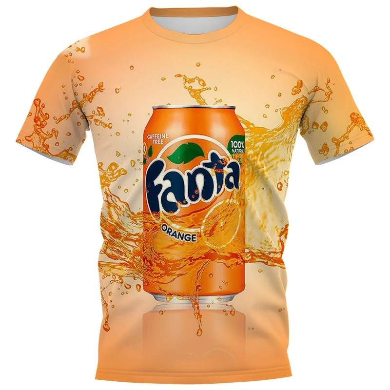 Camiseta CLOOCL a la moda para hombre, camiseta amarilla con estampado 3D de bebidas Fanta, camiseta informal de secado rápido, camisetas con cuello redondo para hombre