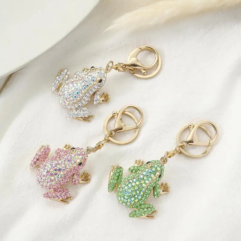 1 Stück Unisex 5-Farben-Strass-Tier-Schlüsselanhänger, Niedlicher Kronen-Frosch-Schlüsselanhänger für Frauen, Modische Geschenke – Detail 2
