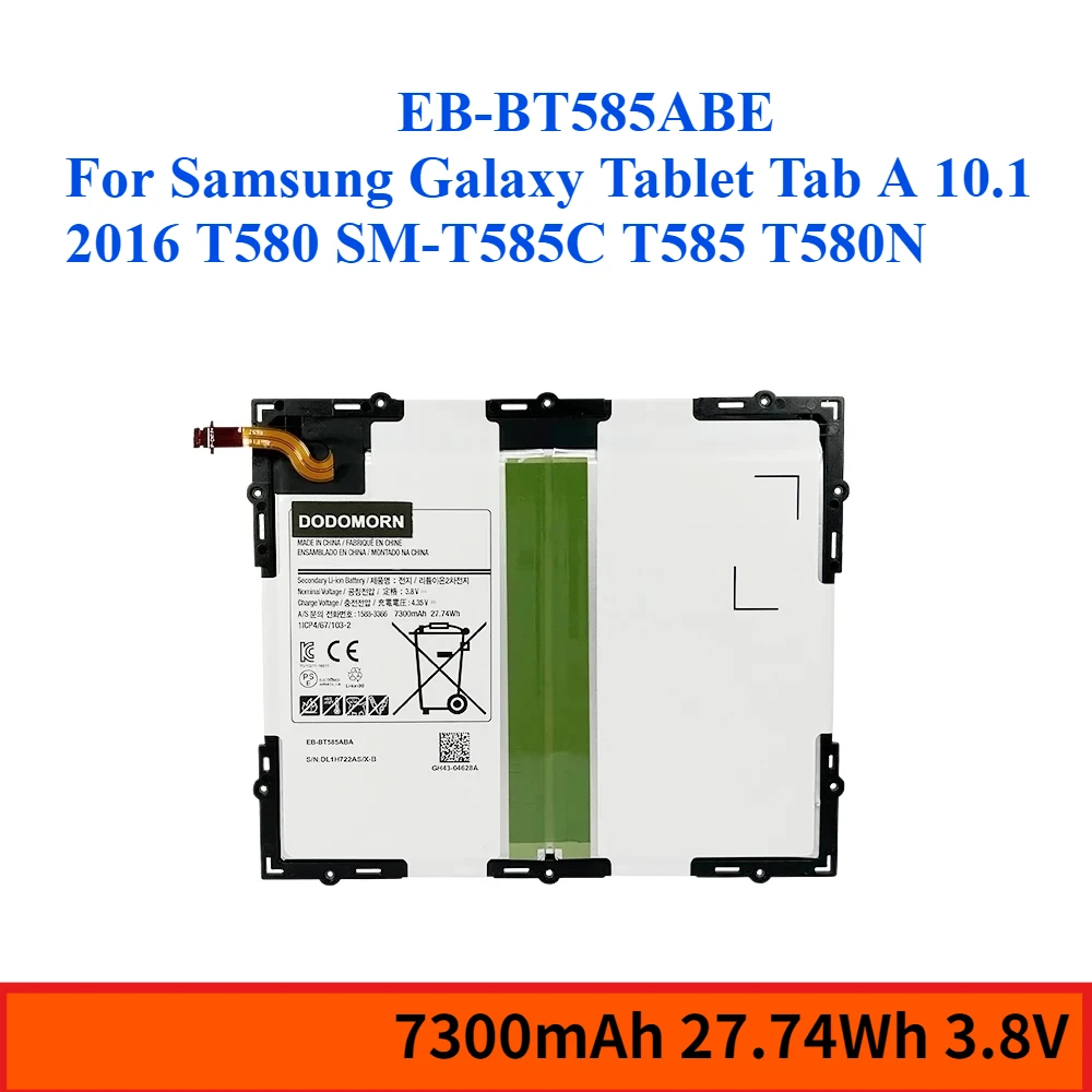 

3.80V 27.74Wh 7300mAh EB-BT585ABE Battery for Samsung Galaxy Tablet Tab A 10.1 2016 T580 SM-T585C T585 T580N