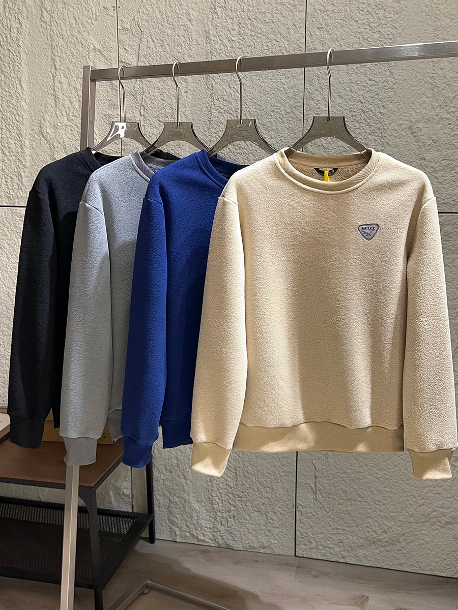

Quick Heating round Neck Fleece Lined Thickened Outdoor Men's Sweatshirt Warm Youth Fashion Autumn Winter Polyester Long Sleeve