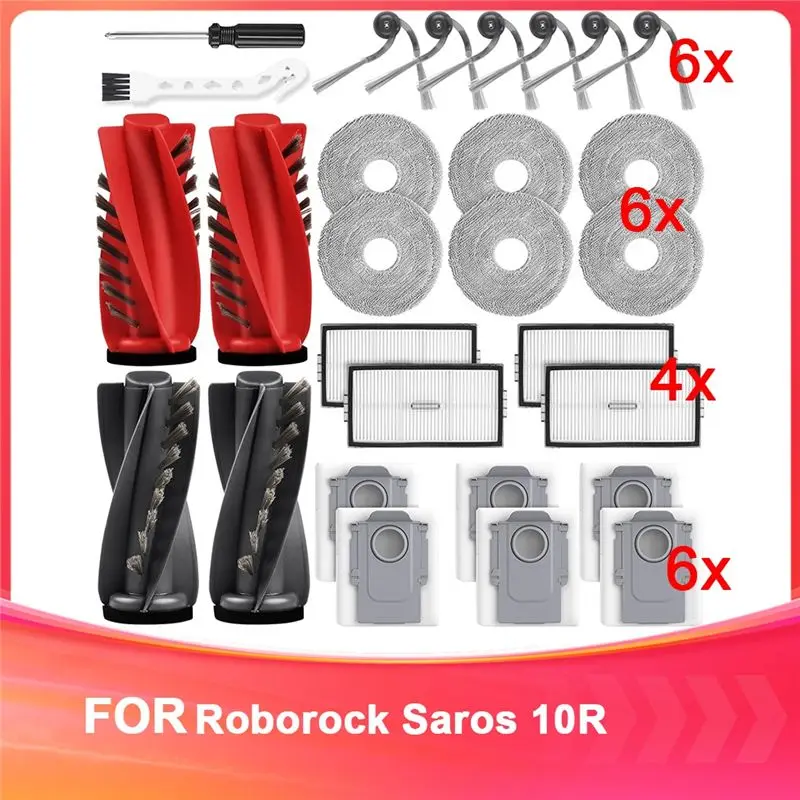 NEW!A61I 28 Pack Replacement Accessories For Roborock Saros 10R Robot Main Brush Side Brush Hepa Filter Dust Bag