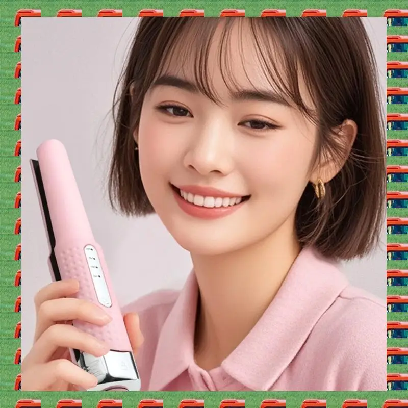 

ABMO Electric Hair Straightener Negative Mini Straightener Wireless Travel Hair Straightening Pink