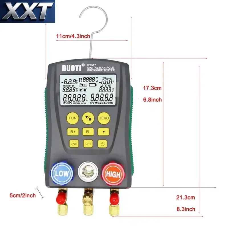 XXT DY517 Digital AC Refrigerant Gauge Kit HVAC Vacuum Pressure Meter Electronic Manifold Made Mainland China (Batteries Not