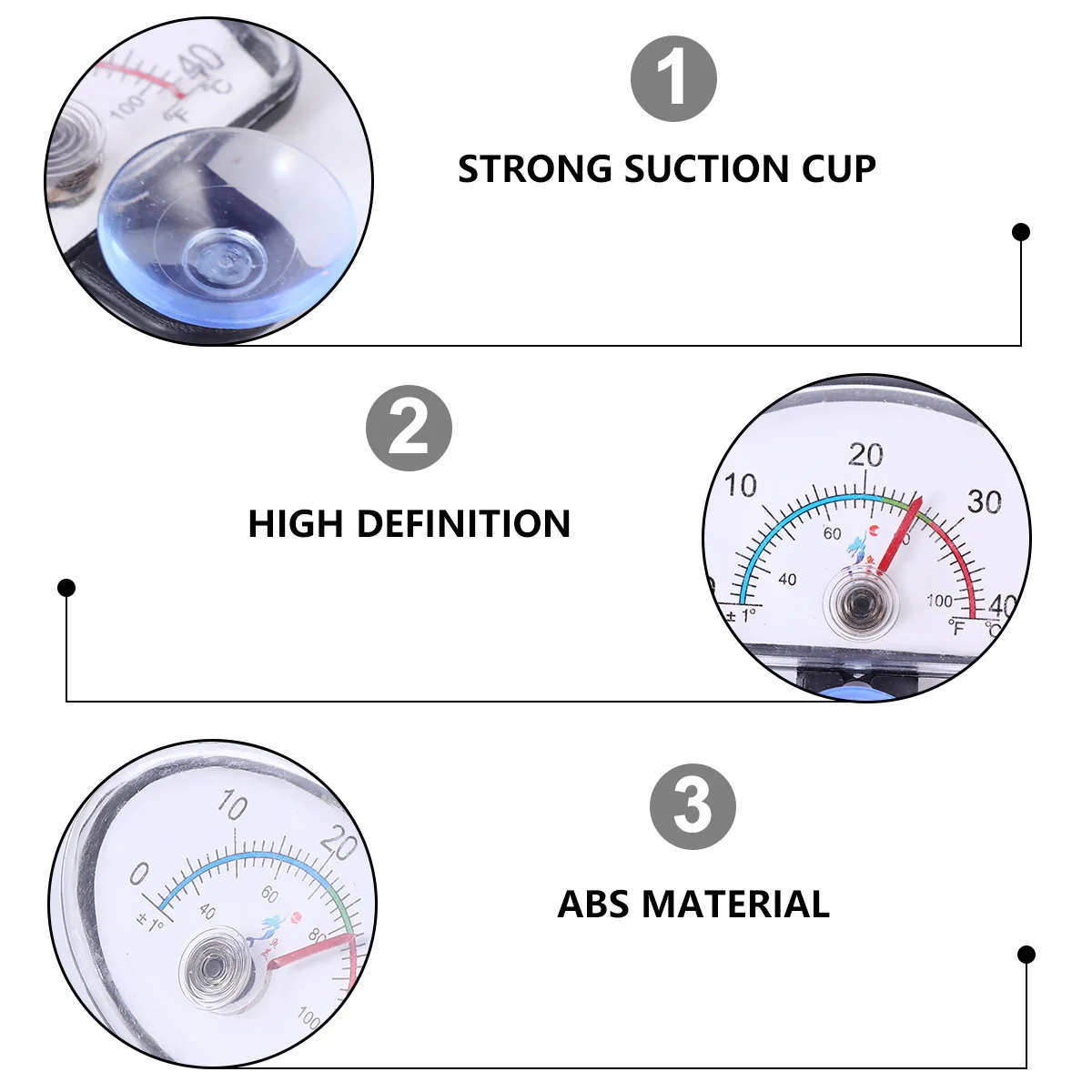 

4pcs Water Thermometer ABS High Definition Fish Tank Aquarium Dial Temperature Gauge Strip Small Size Long Lasting Suction Cup