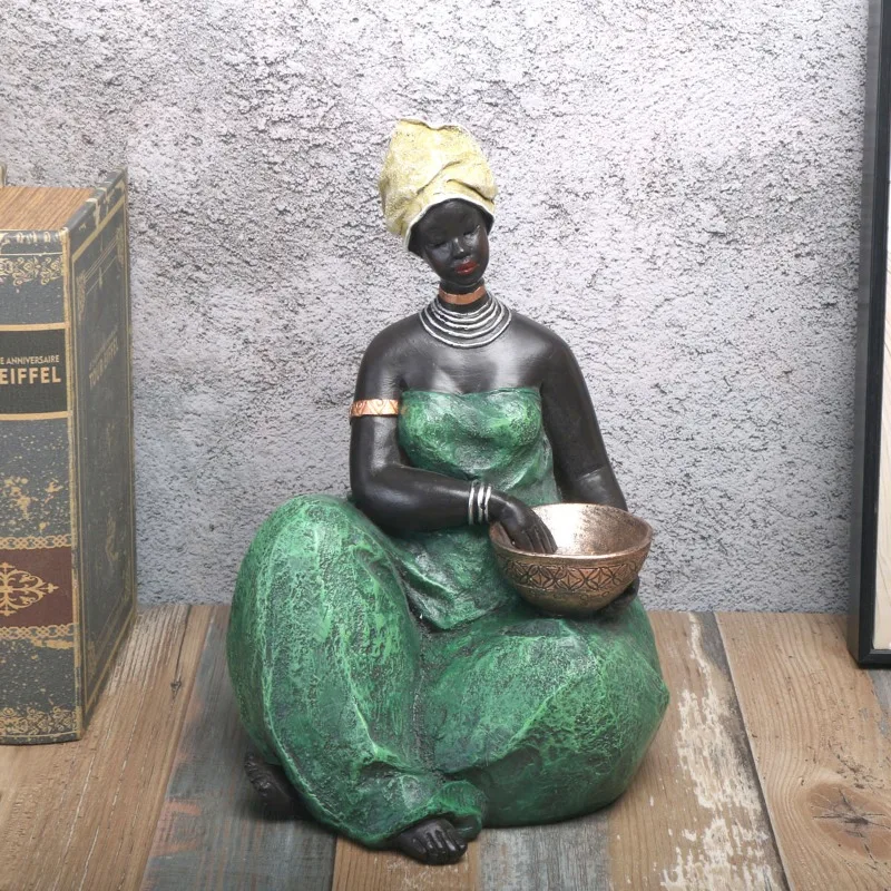 1Pcs African Tribal Women Statue- Exotic Art Resin Craft Statue for Home Decoration- Unique Art