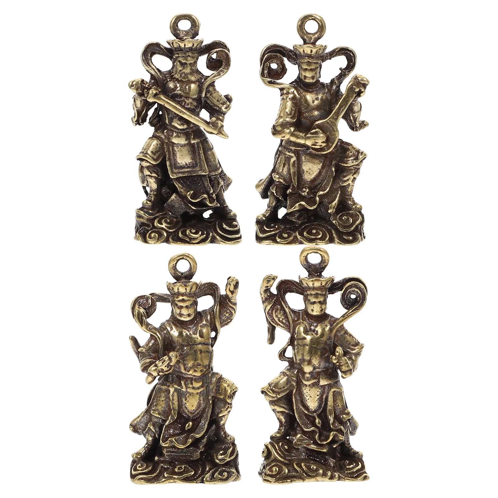 

4Pcs Pure Copper Buddha Statue Four Heavenly Kings Pendants Creative Keychain Charms DIY Copper Decor Home Office Car Ornament