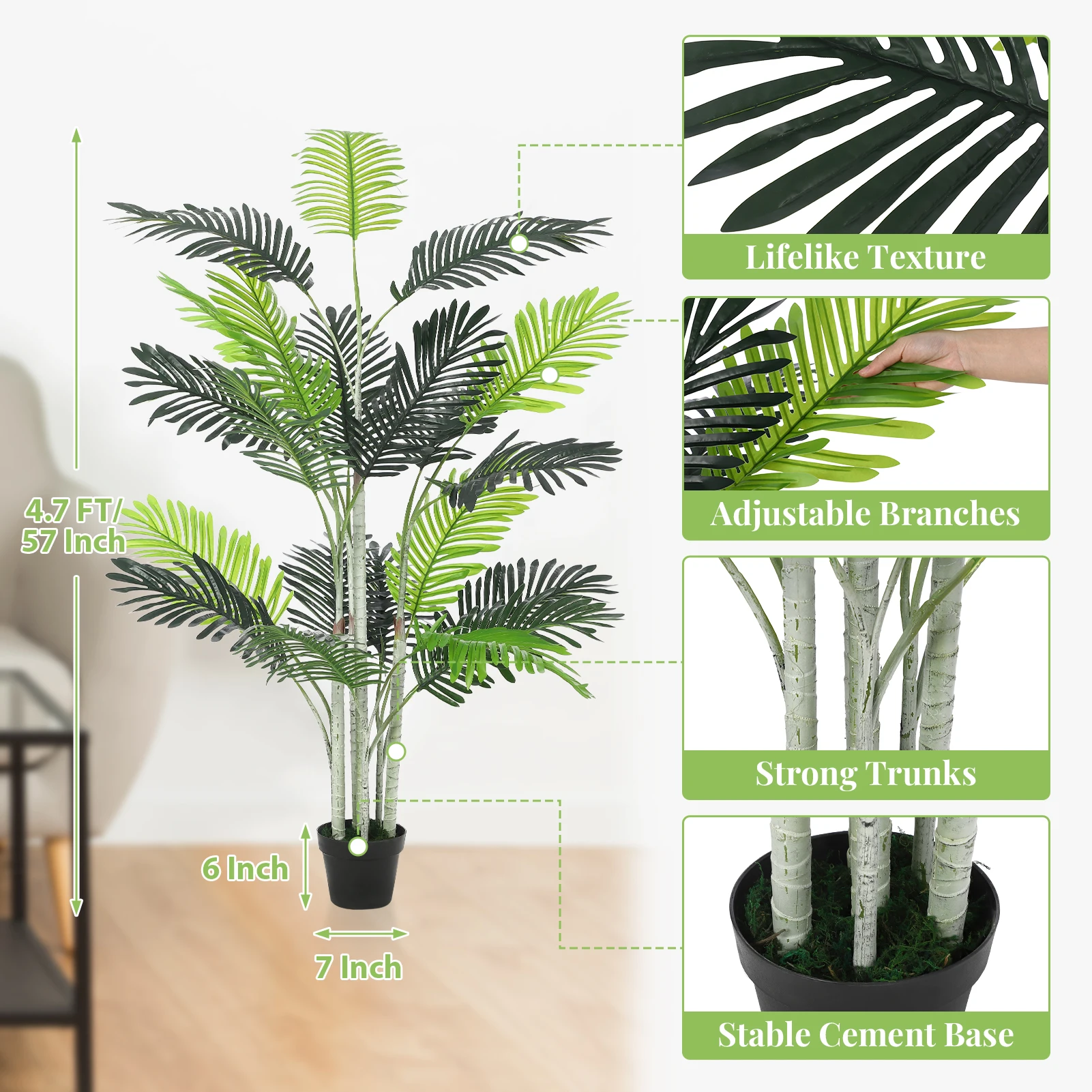 5FT Artificial Palm Tree for Floor Decor, 59 Inch Artificial Plants Indoor, Faux Tropical Palm in Pot with Fake Fern for Home