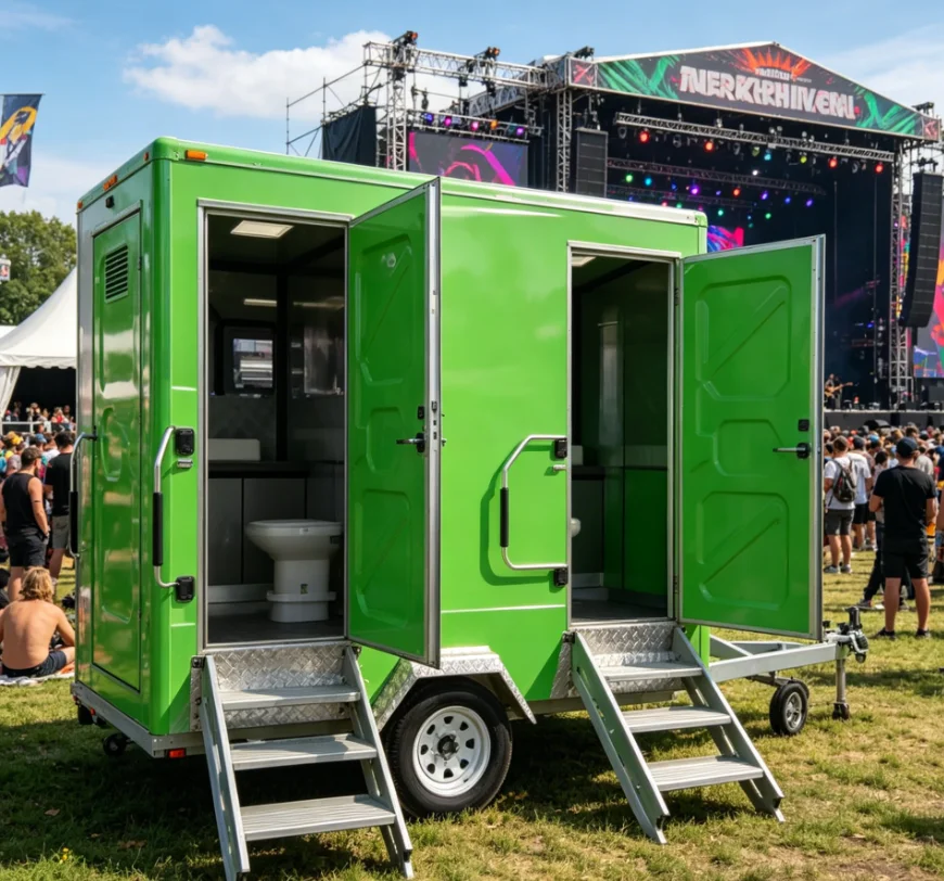 Compact Towable Portable Restroom Trailer Interior Flush System Small Mobile Toilet For Backyard Gathering  Farm Market Event