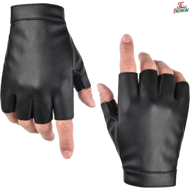 

Black PU Leather Fingerless Cycling Gloves for Men Women Outdoor Sports Tactical Mittens